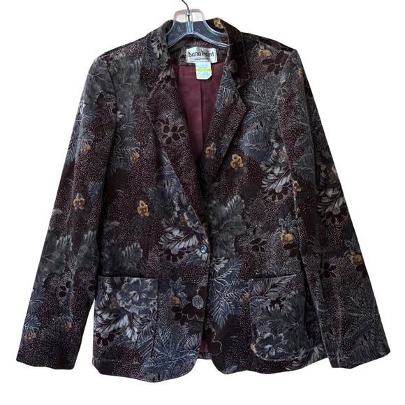 Vintage Chocolate Brown Velvet Floral Blazer Boho Whimsigoth Dark Academia - Picture 1 of 5
